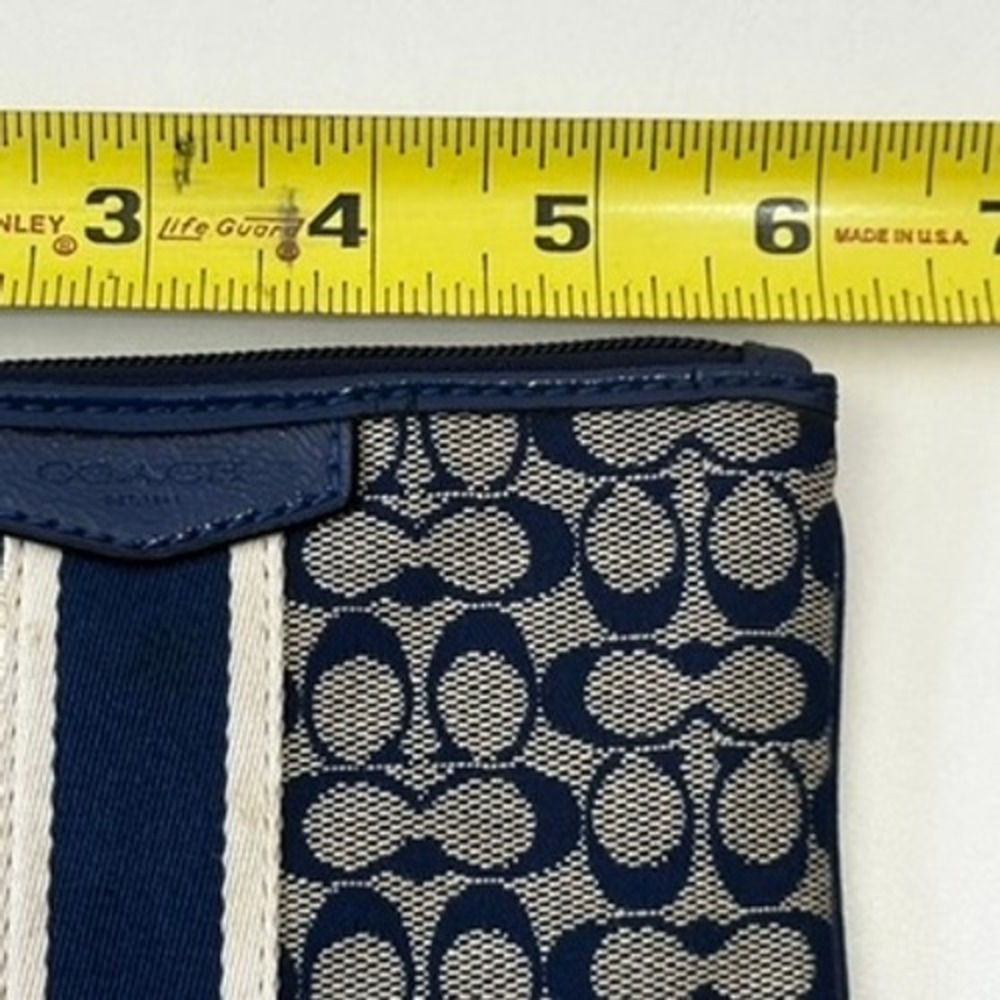 Coach Signature Monogram Navy Blue Stripe Canvas Wristlet Wallet Pouch - Read - Picture 9 of 10